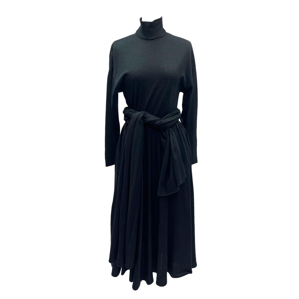 Vintage Ronnie Heller Black Knit Flaring Hourglass Midi Dress - Size 4